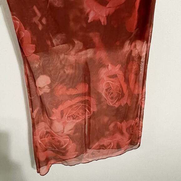 Meshki Aphrodite Strapless Mesh Midi Dress Size L Red Rose Print Sheer Party NWT - Picture 5 of 15
